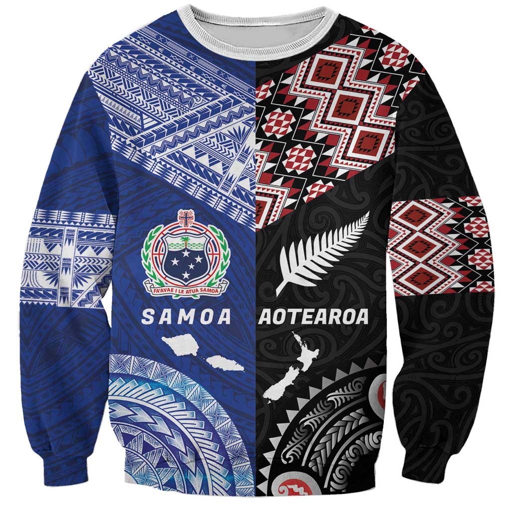Personalised Aotearoa and Samoa Together Sweatshirt Tatau Art Tattoos-Taniko and Tukutuku with Maori Pattern