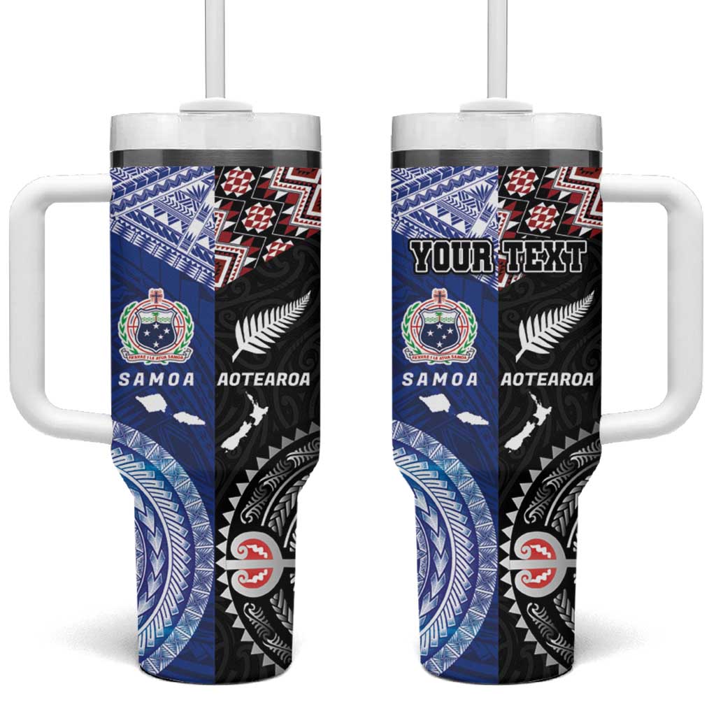Personalised Aotearoa and Samoa Together Tumbler With Handle Tatau Art Tattoos-Taniko and Tukutuku with Maori Pattern