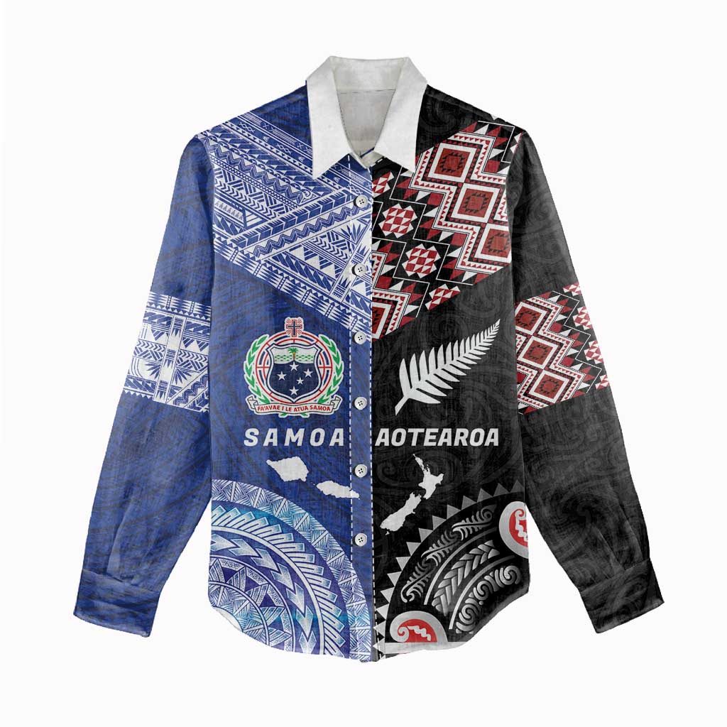 Personalised Aotearoa and Samoa Together Women Casual Shirt Tatau Art Tattoos-Taniko and Tukutuku with Maori Pattern