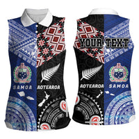 Personalised Aotearoa and Samoa Together Women Sleeveless Polo Shirt Tatau Art Tattoos-Taniko and Tukutuku with Maori Pattern