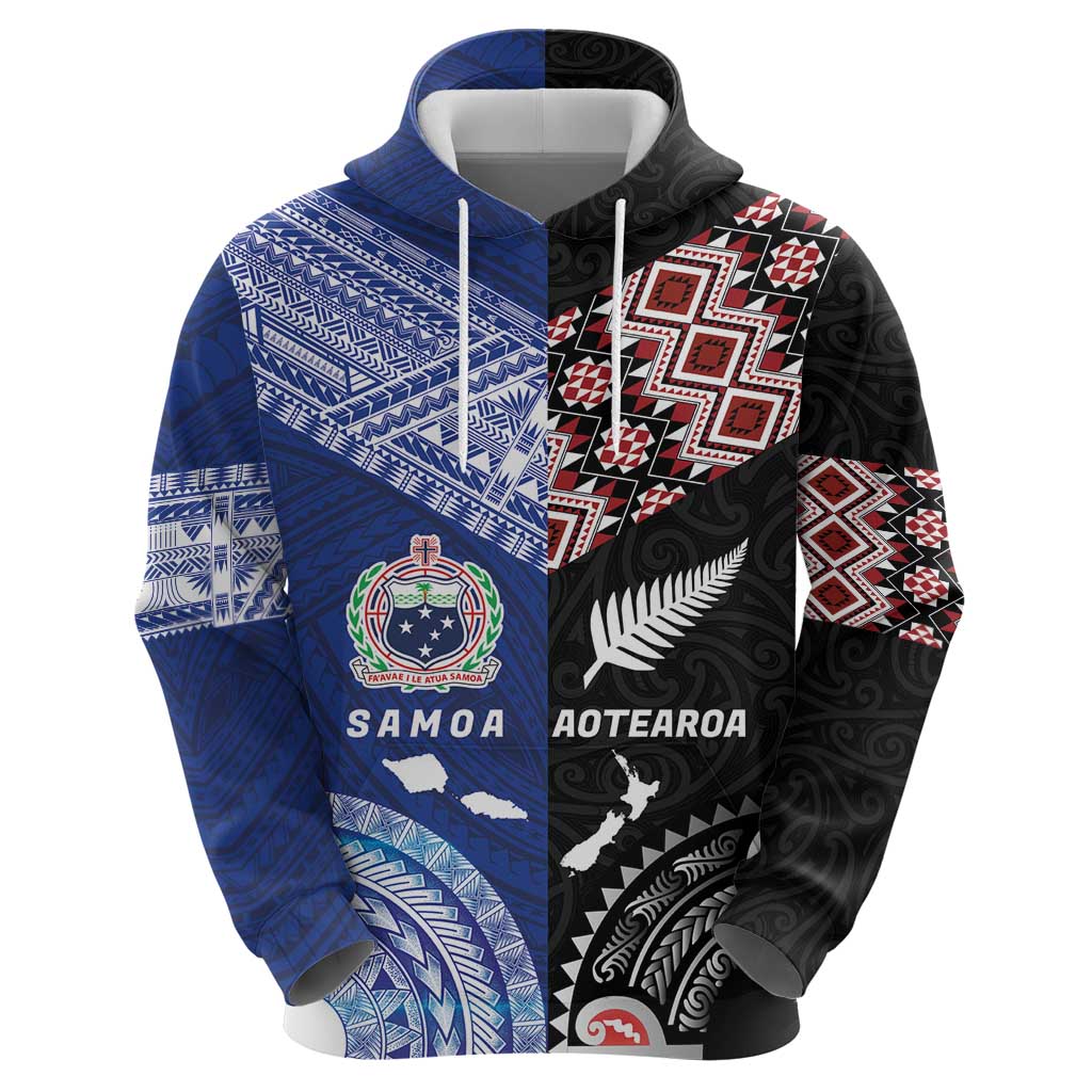 Personalised Aotearoa and Samoa Together Zip Hoodie Tatau Art Tattoos-Taniko and Tukutuku with Maori Pattern