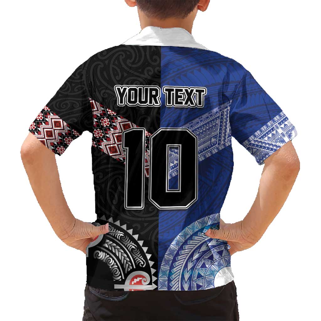 Custom Aotearoa and Samoa Rugby Family Matching Long Sleeve Bodycon Dress and Hawaiian Shirt Maori Warrior and Teuila Emblem-Tatau with Taniko Art LT03 - Polynesian Pride