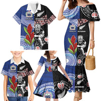 Custom Aotearoa and Samoa Rugby Family Matching Mermaid Dress and Hawaiian Shirt Maori Warrior and Teuila Emblem-Tatau with Taniko Art LT03 - Polynesian Pride
