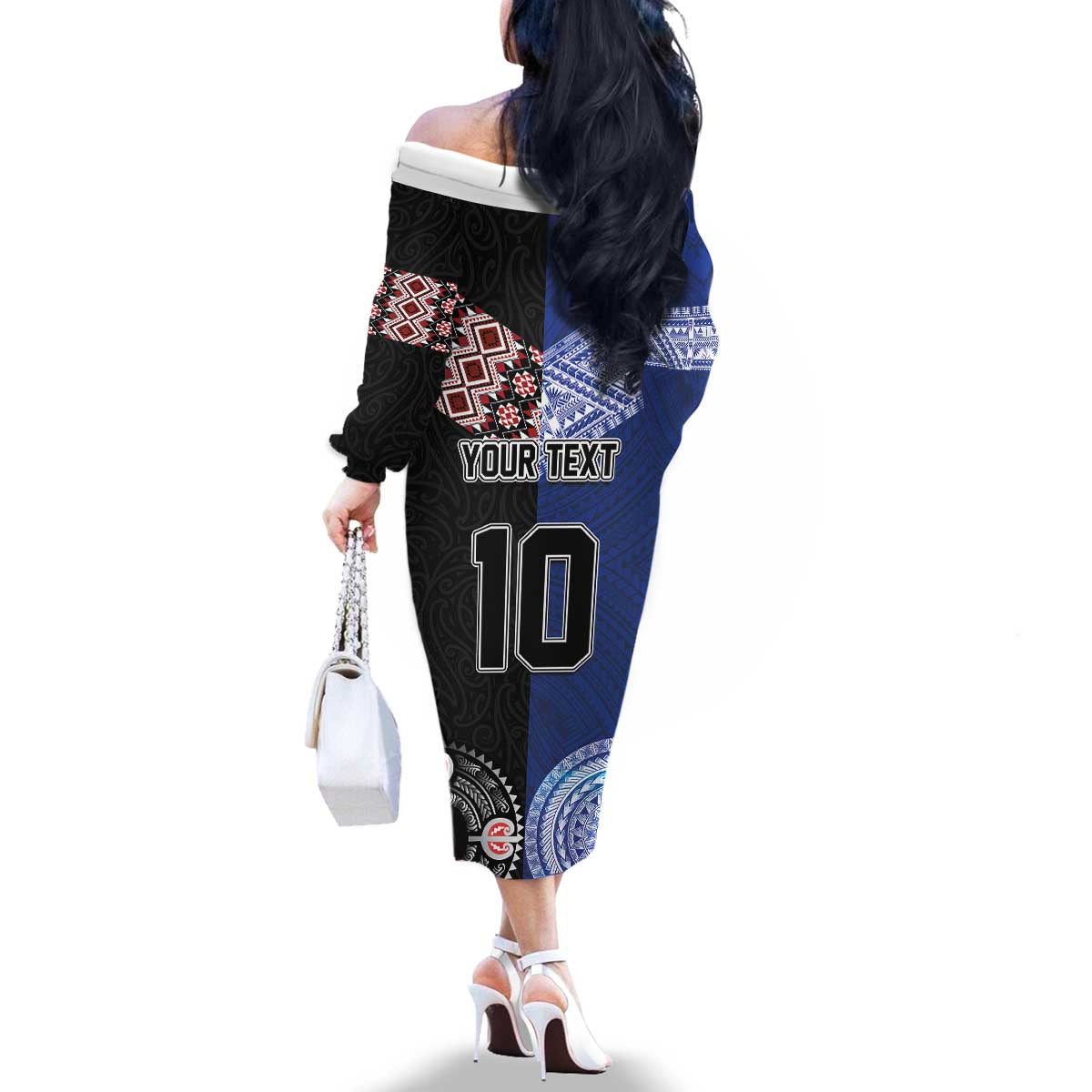 Custom Aotearoa and Samoa Rugby Family Matching Off The Shoulder Long Sleeve Dress and Hawaiian Shirt Maori Warrior and Teuila Emblem-Tatau with Taniko Art LT03 - Polynesian Pride