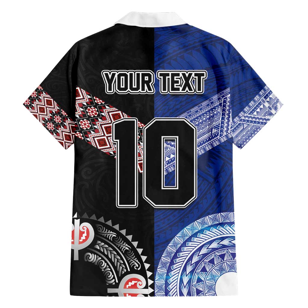 Custom Aotearoa and Samoa Rugby Family Matching Off Shoulder Short Dress and Hawaiian Shirt Maori Warrior and Teuila Emblem-Tatau with Taniko Art LT03 - Polynesian Pride