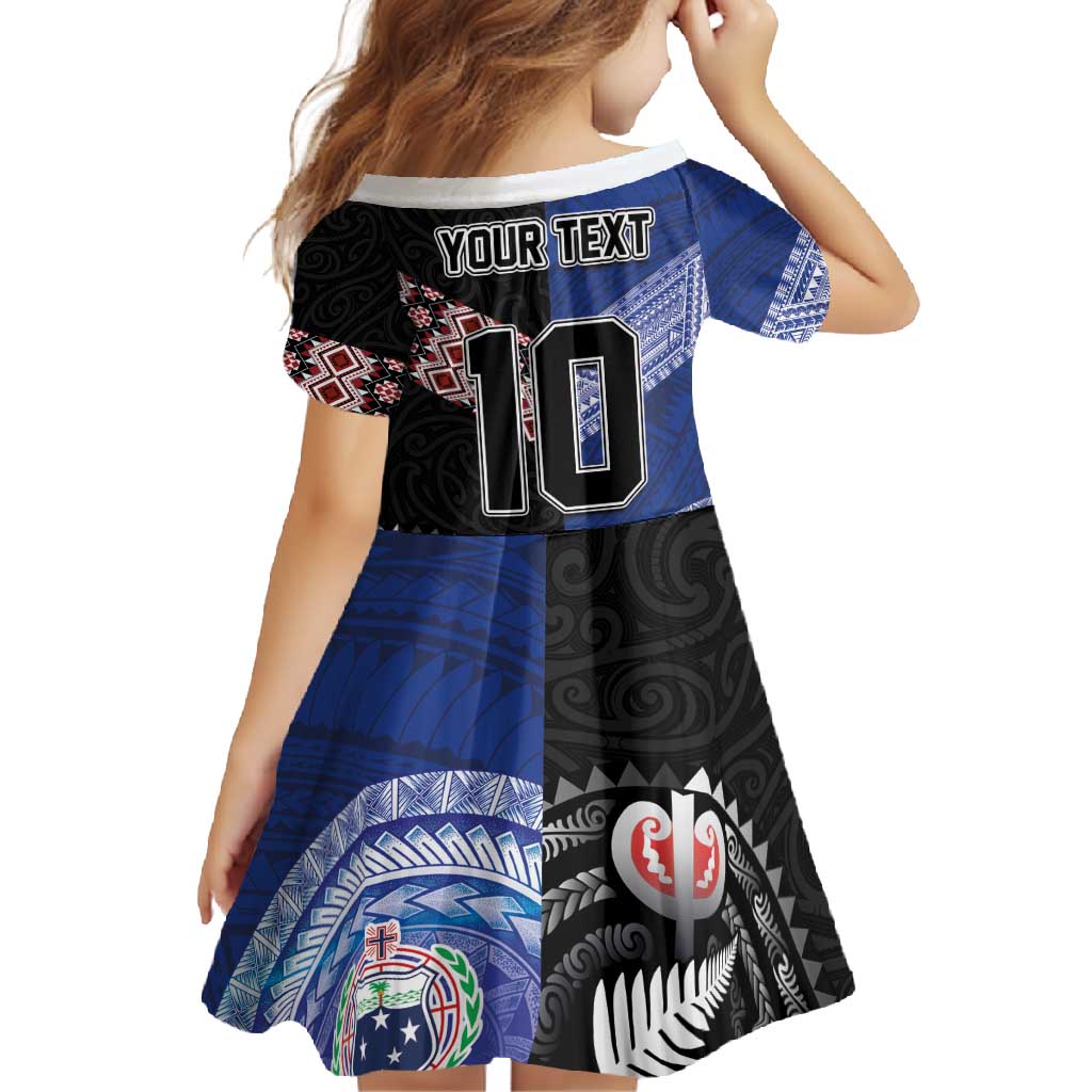 Custom Aotearoa and Samoa Rugby Family Matching Summer Maxi Dress and Hawaiian Shirt Maori Warrior and Teuila Emblem-Tatau with Taniko Art LT03 - Polynesian Pride