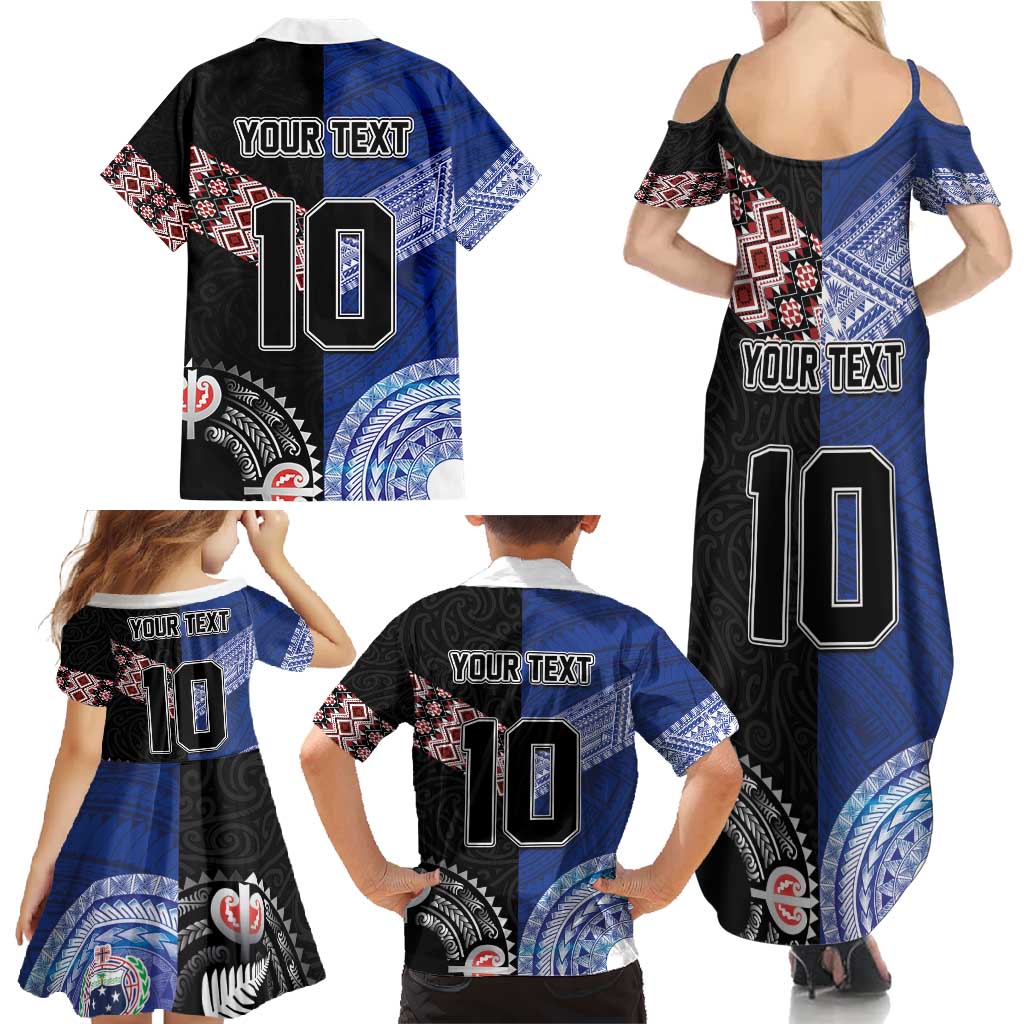 Custom Aotearoa and Samoa Rugby Family Matching Summer Maxi Dress and Hawaiian Shirt Maori Warrior and Teuila Emblem-Tatau with Taniko Art LT03 - Polynesian Pride