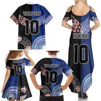 Custom Aotearoa and Samoa Rugby Family Matching Summer Maxi Dress and Hawaiian Shirt Maori Warrior and Teuila Emblem-Tatau with Taniko Art LT03 - Polynesian Pride