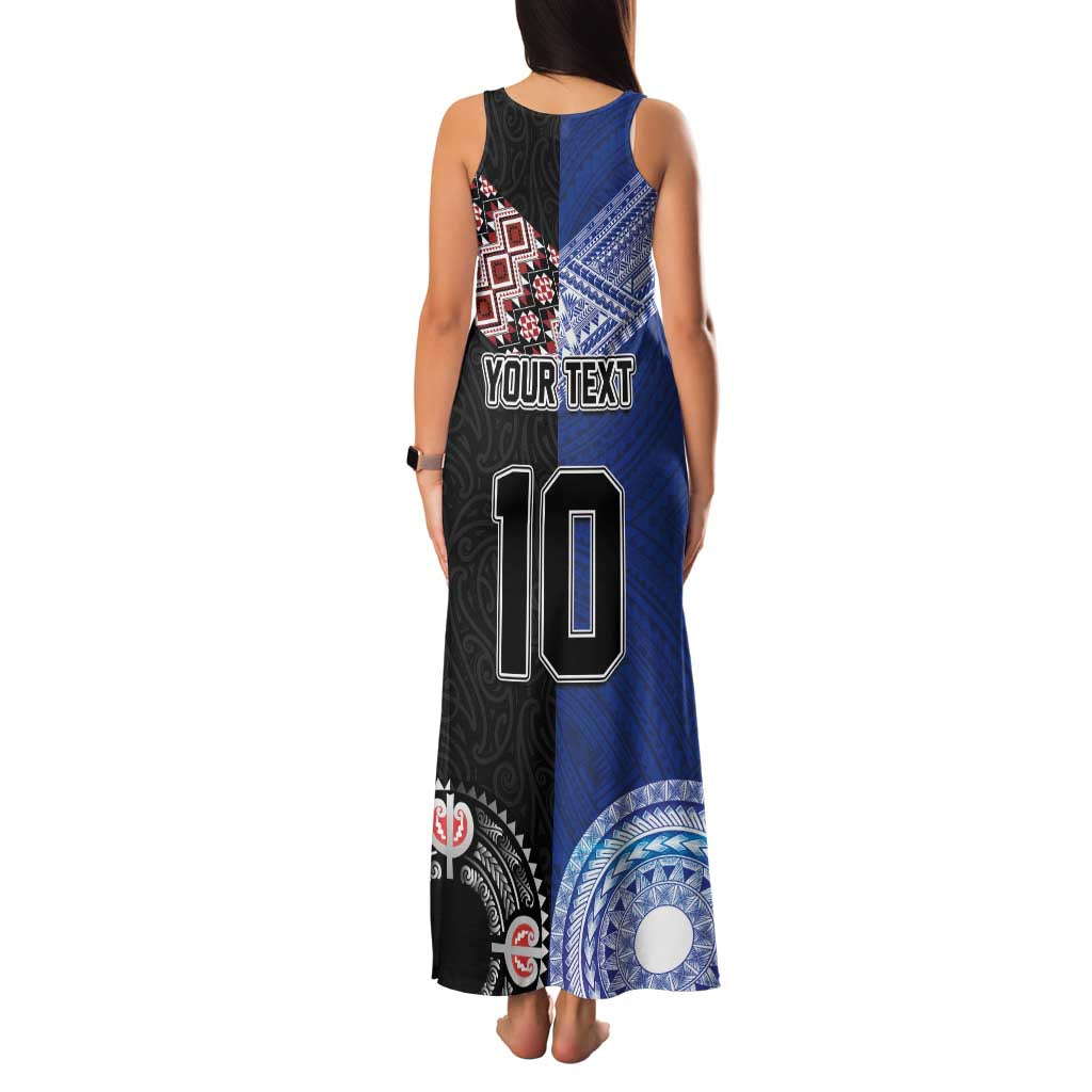 Custom Aotearoa and Samoa Rugby Family Matching Tank Maxi Dress and Hawaiian Shirt Maori Warrior and Teuila Emblem-Tatau with Taniko Art LT03 - Polynesian Pride