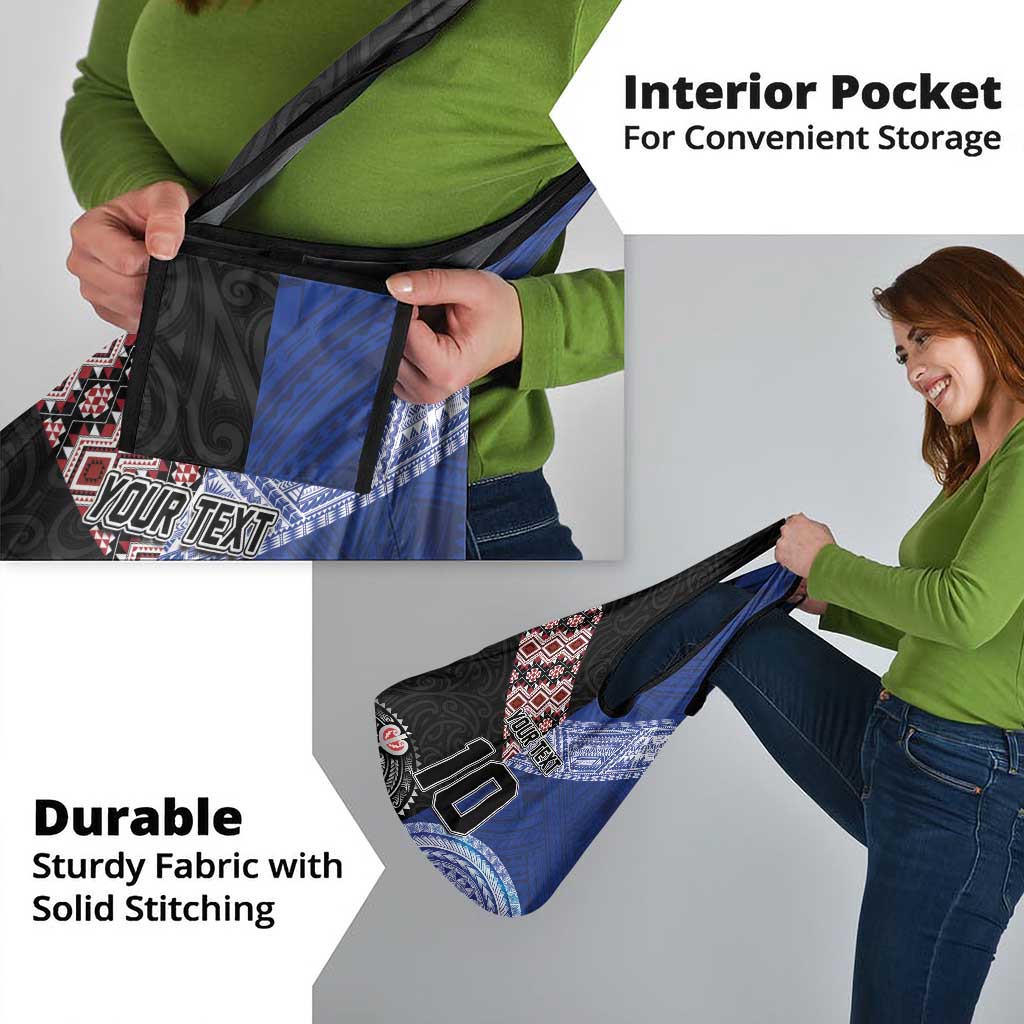 Custom Aotearoa and Samoa Rugby Grocery Bag Maori Warrior and Teuila Emblem-Tatau with Taniko Art