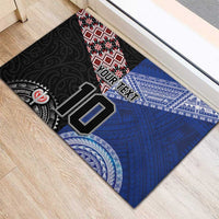 Custom Aotearoa and Samoa Rugby Rubber Doormat Maori Warrior and Teuila Emblem-Tatau with Taniko Art