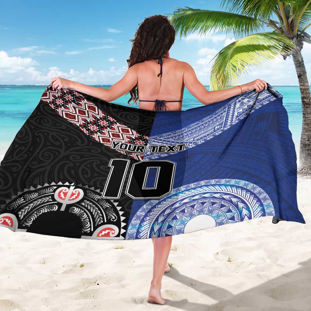 Custom Aotearoa and Samoa Rugby Sarong Maori Warrior and Teuila Emblem-Tatau with Taniko Art