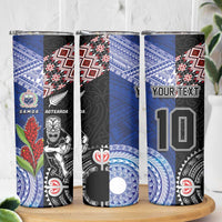 Custom Aotearoa and Samoa Rugby Skinny Tumbler Maori Warrior and Teuila Emblem-Tatau with Taniko Art