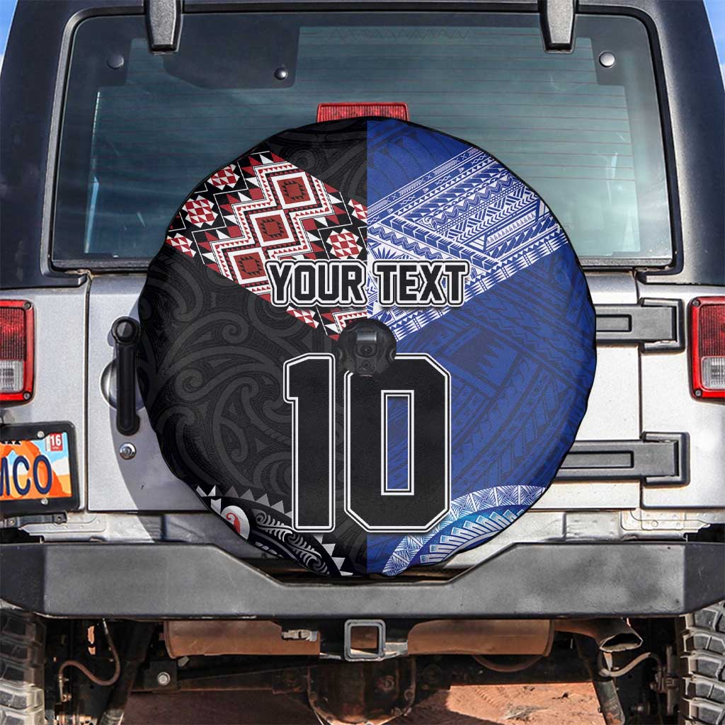 Custom Aotearoa and Samoa Rugby Spare Tire Cover Maori Warrior and Teuila Emblem-Tatau with Taniko Art