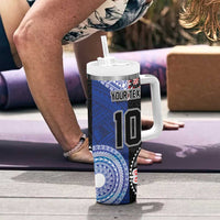 Custom Aotearoa and Samoa Rugby Tumbler With Handle Maori Warrior and Teuila Emblem-Tatau with Taniko Art