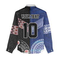 Custom Aotearoa and Samoa Rugby Women Casual Shirt Maori Warrior and Teuila Emblem-Tatau with Taniko Art