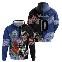 Custom Aotearoa and Samoa Rugby Zip Hoodie Maori Warrior and Teuila Emblem-Tatau with Taniko Art