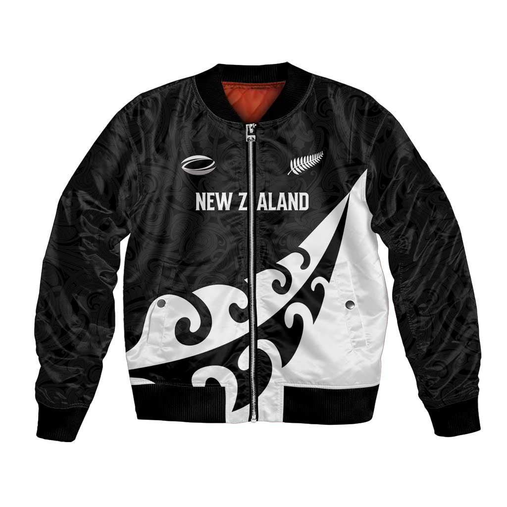 Custom NZ Rugby Bomber Jacket Koru and Silver Fern Sporty Style