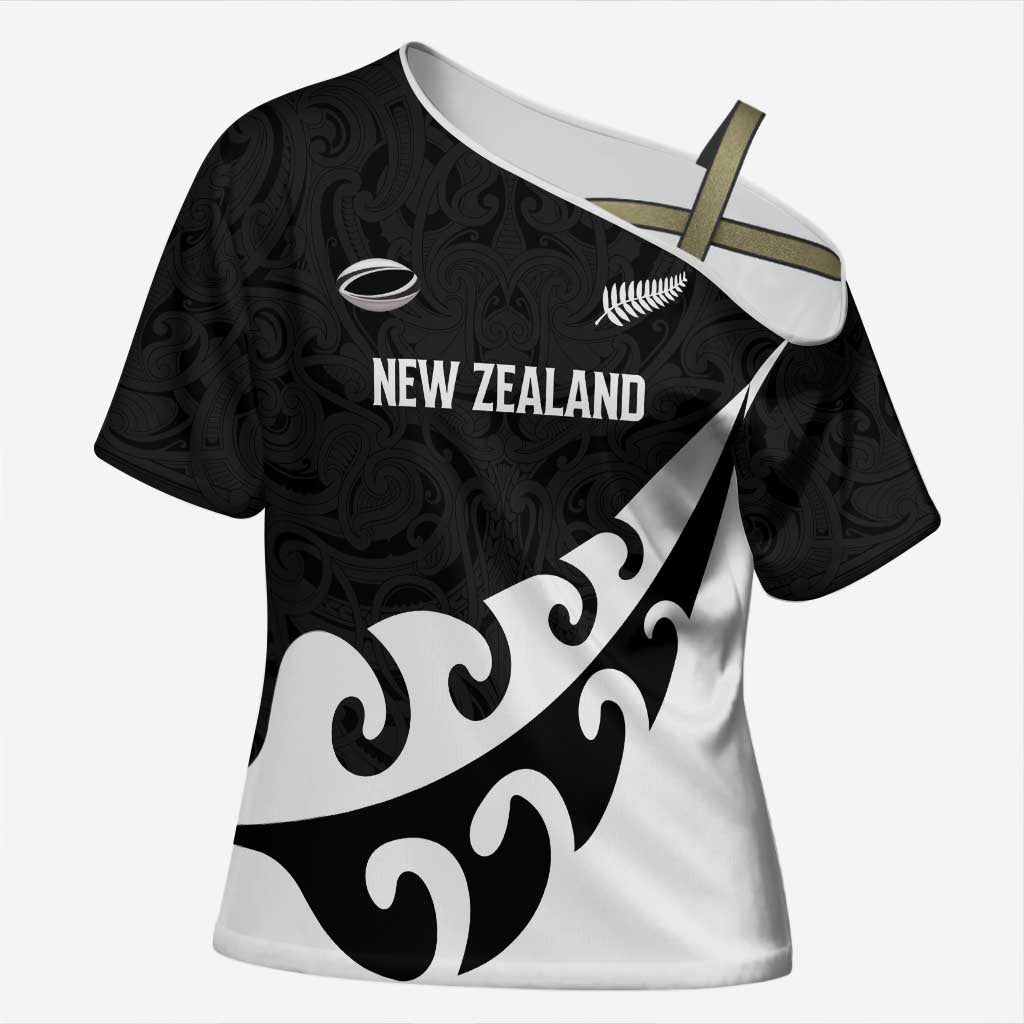 Custom NZ Rugby Cross Shoulder Shirt Koru and Silver Fern Sporty Style