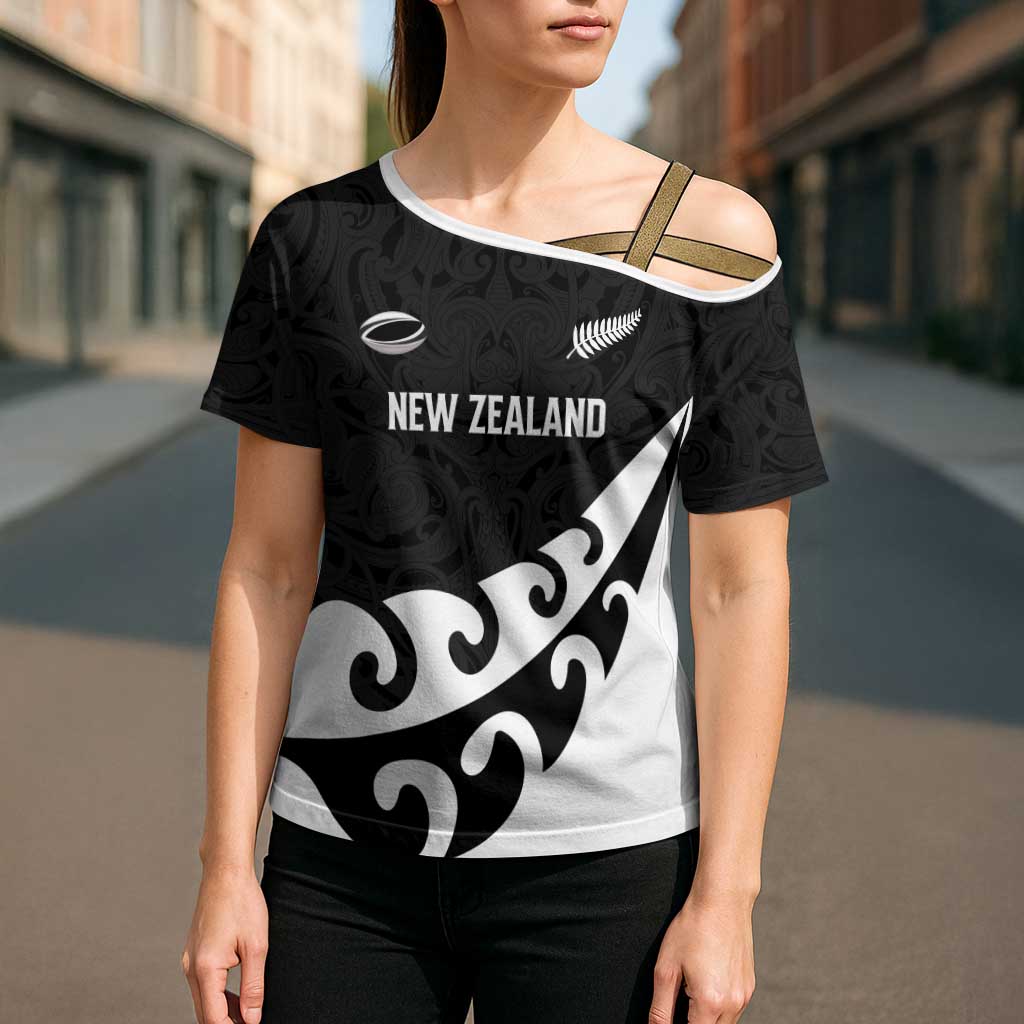 Custom NZ Rugby Cross Shoulder Shirt Koru and Silver Fern Sporty Style