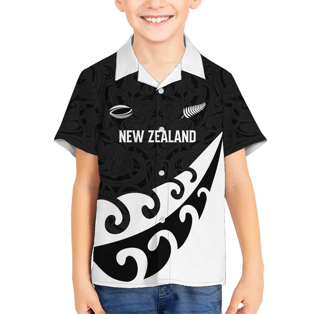 Custom NZ Rugby Kid Hawaiian Shirt Koru and Silver Fern Sporty Style LT03 Kid Black - Polynesian Pride
