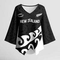 Custom NZ Rugby Kimono Sleeve Blouse Koru and Silver Fern Sporty Style