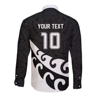 Custom NZ Rugby Long Sleeve Button Shirt Koru and Silver Fern Sporty Style