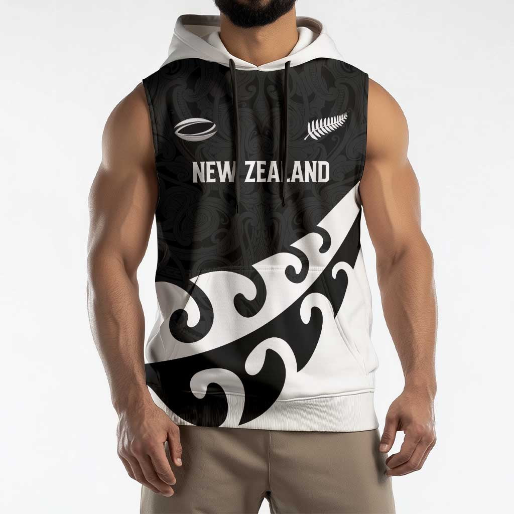 Custom NZ Rugby Sleeveless Hoodie Koru and Silver Fern Sporty Style LT03 - Polynesian Pride