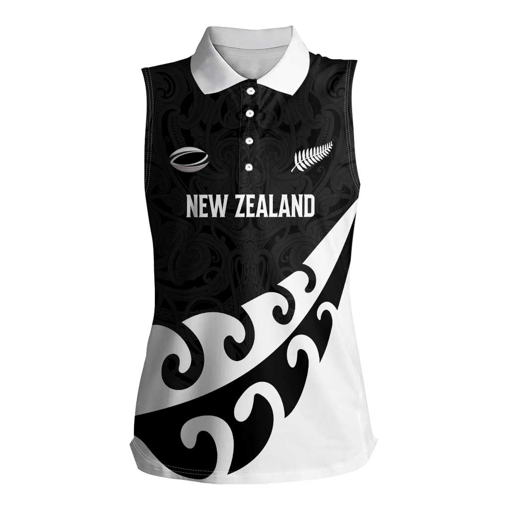 Custom NZ Rugby Women Sleeveless Polo Shirt Koru and Silver Fern Sporty Style