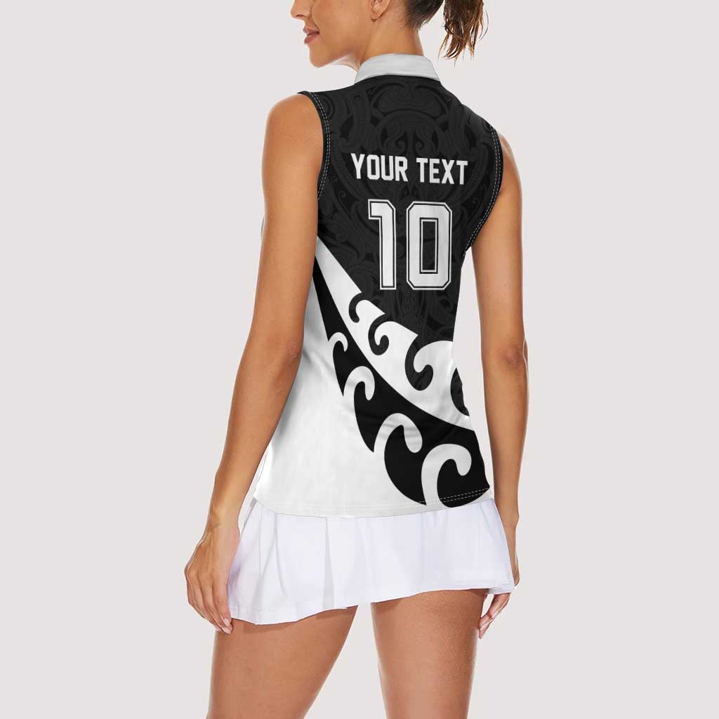 Custom NZ Rugby Women Sleeveless Polo Shirt Koru and Silver Fern Sporty Style