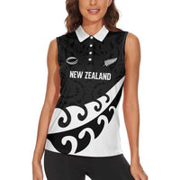 Custom NZ Rugby Women Sleeveless Polo Shirt Koru and Silver Fern Sporty Style