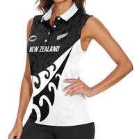 Custom NZ Rugby Women Sleeveless Polo Shirt Koru and Silver Fern Sporty Style