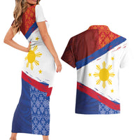 Philippines National Flag Day Couples Matching Short Sleeve Bodycon Dress and Hawaiian Shirt Polynesian and Yakan Tattoo Brush Style LT03 - Polynesian Pride