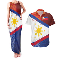 Philippines National Flag Day Couples Matching Tank Maxi Dress and Hawaiian Shirt Polynesian and Yakan Tattoo Brush Style LT03 Red - Polynesian Pride