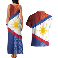 Philippines National Flag Day Couples Matching Tank Maxi Dress and Hawaiian Shirt Polynesian and Yakan Tattoo Brush Style LT03 - Polynesian Pride