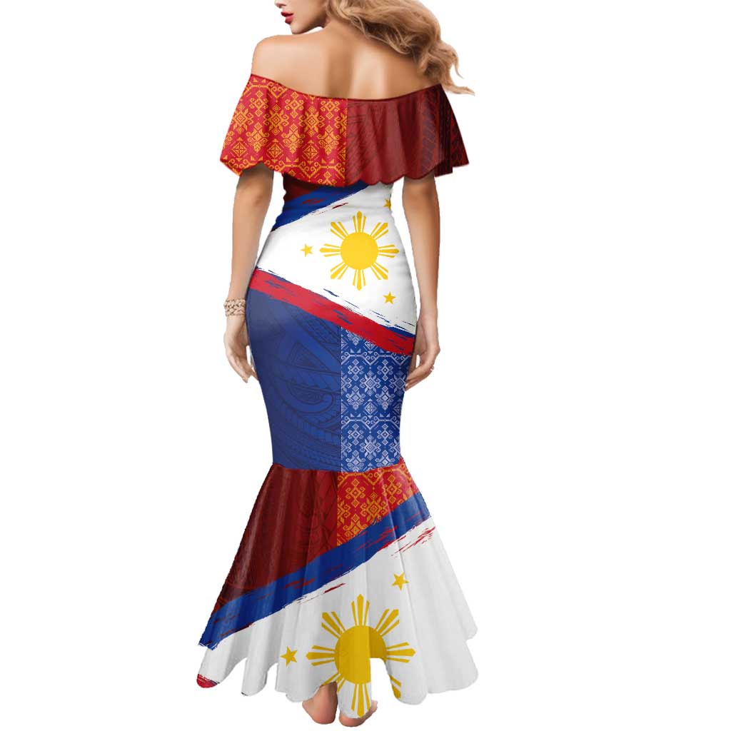 Philippines National Flag Day Family Matching Mermaid Dress and Hawaiian Shirt Polynesian and Yakan Tattoo Brush Style LT03 - Polynesian Pride