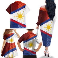 Philippines National Flag Day Family Matching Off The Shoulder Long Sleeve Dress and Hawaiian Shirt Polynesian and Yakan Tattoo Brush Style LT03 - Polynesian Pride