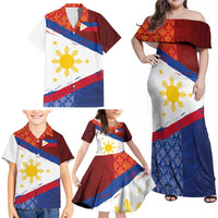 Philippines National Flag Day Family Matching Off Shoulder Maxi Dress and Hawaiian Shirt Polynesian and Yakan Tattoo Brush Style LT03 - Polynesian Pride