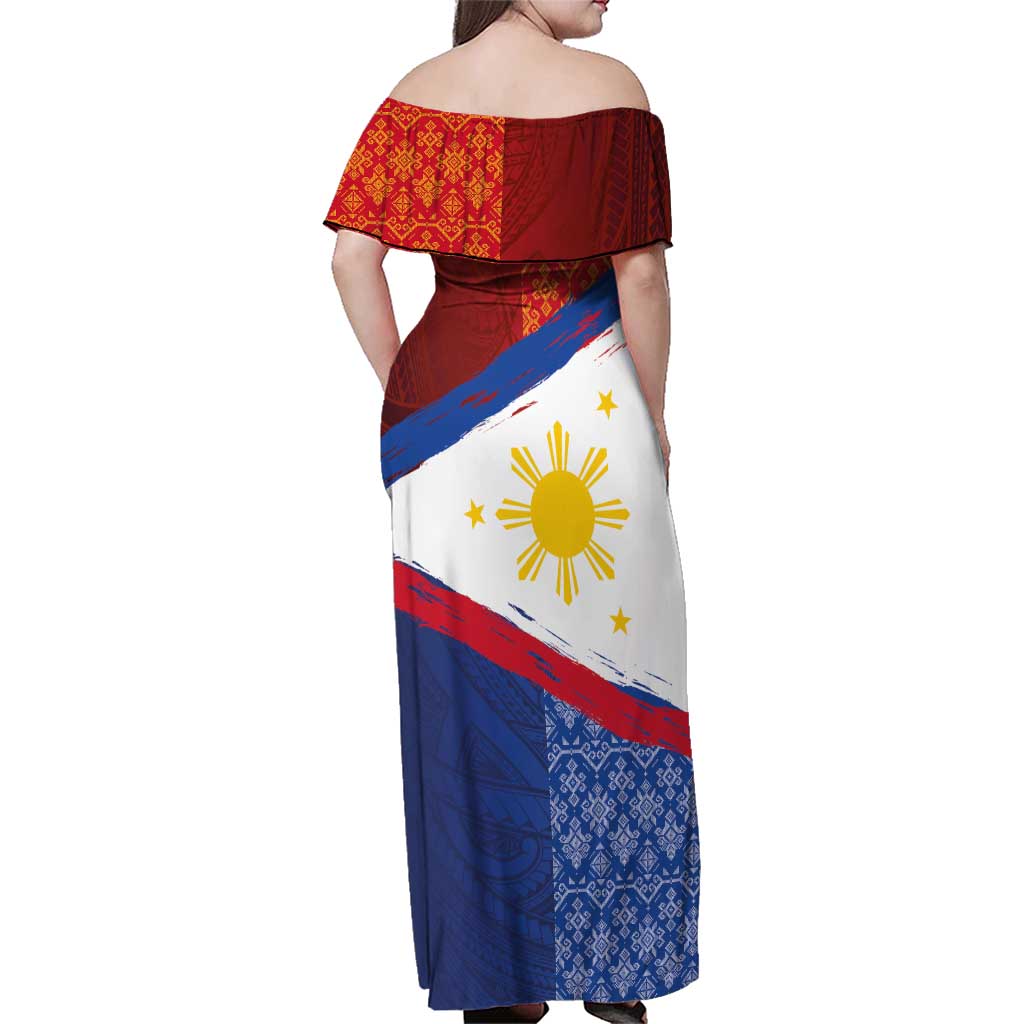 Philippines National Flag Day Family Matching Off Shoulder Maxi Dress and Hawaiian Shirt Polynesian and Yakan Tattoo Brush Style LT03 - Polynesian Pride