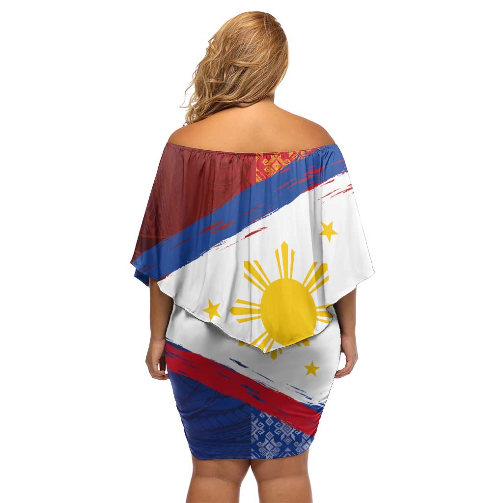 Philippines National Flag Day Family Matching Off Shoulder Short Dress and Hawaiian Shirt Polynesian and Yakan Tattoo Brush Style LT03 - Polynesian Pride