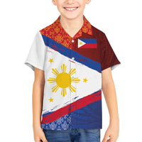 Philippines National Flag Day Family Matching Off Shoulder Short Dress and Hawaiian Shirt Polynesian and Yakan Tattoo Brush Style LT03 Son's Shirt Red - Polynesian Pride