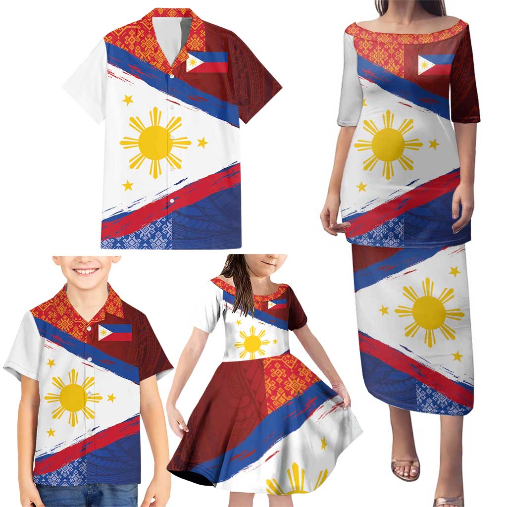 Philippines National Flag Day Family Matching Puletasi and Hawaiian Shirt Polynesian and Yakan Tattoo Brush Style LT03 - Polynesian Pride