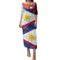 Philippines National Flag Day Family Matching Puletasi and Hawaiian Shirt Polynesian and Yakan Tattoo Brush Style LT03 Mom's Dress Red - Polynesian Pride