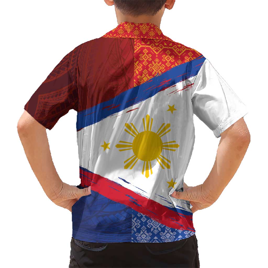 Philippines National Flag Day Family Matching Short Sleeve Bodycon Dress and Hawaiian Shirt Polynesian and Yakan Tattoo Brush Style LT03 - Polynesian Pride