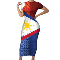 Philippines National Flag Day Family Matching Short Sleeve Bodycon Dress and Hawaiian Shirt Polynesian and Yakan Tattoo Brush Style LT03 Mom's Dress Red - Polynesian Pride