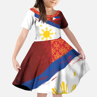 Philippines National Flag Day Family Matching Tank Maxi Dress and Hawaiian Shirt Polynesian and Yakan Tattoo Brush Style LT03 Daughter's Dress Red - Polynesian Pride
