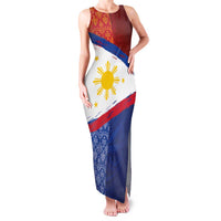 Philippines National Flag Day Family Matching Tank Maxi Dress and Hawaiian Shirt Polynesian and Yakan Tattoo Brush Style LT03 Mom's Dress Red - Polynesian Pride
