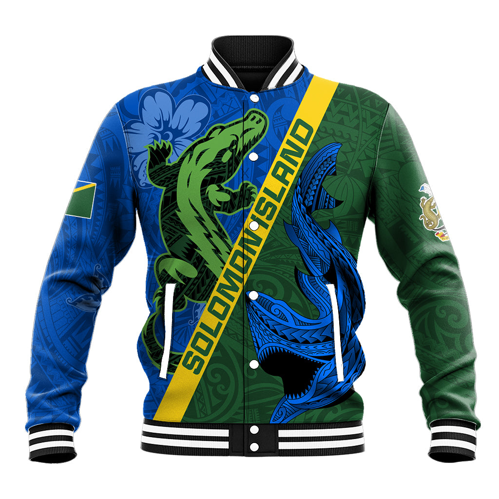 Solomon Island Crocodile and Shark Baseball Jacket Polynesian Pattern LT03 Unisex Blue - Polynesian Pride