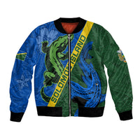 Solomon Island Crocodile and Shark Bomber Jacket Polynesian Pattern LT03 Unisex Blue - Polynesian Pride