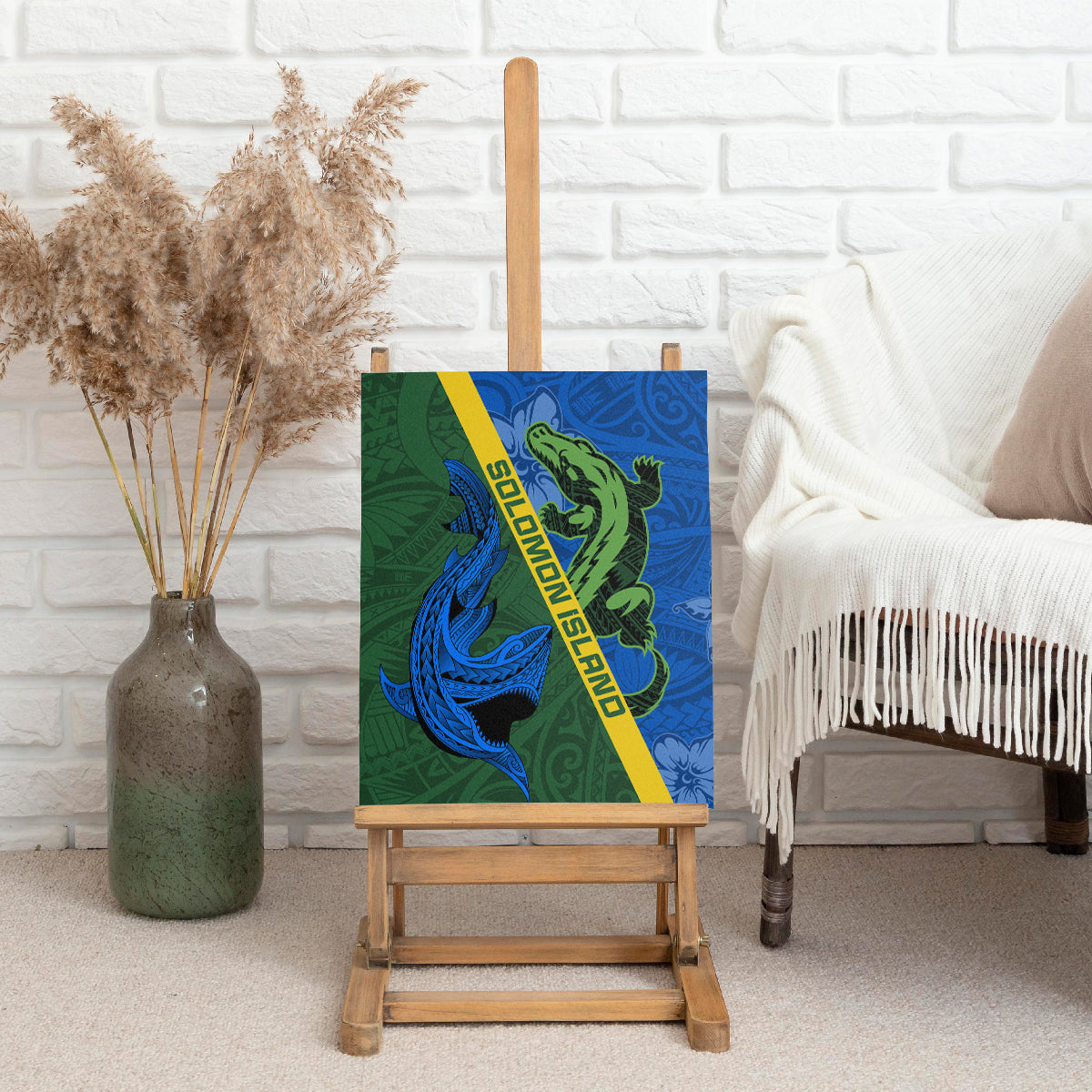 Solomon Island Crocodile and Shark Canvas Wall Art Polynesian Pattern